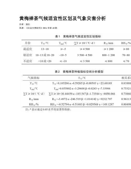 黄梅禅茶气候适宜性区划及气象灾害分析