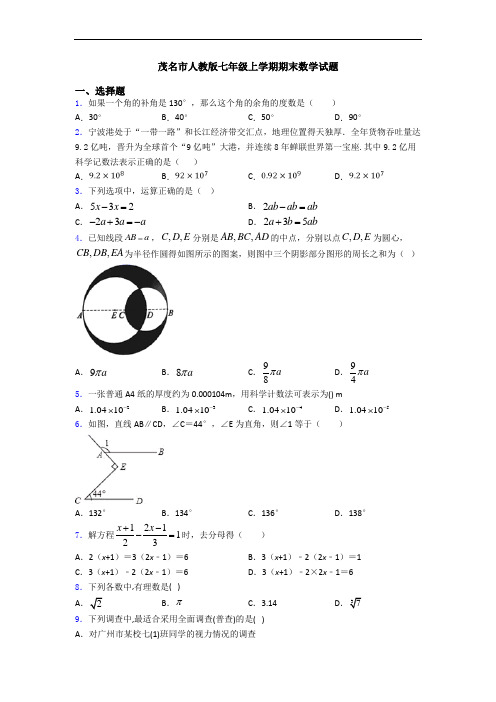 茂名市人教版七年级上学期期末数学试题