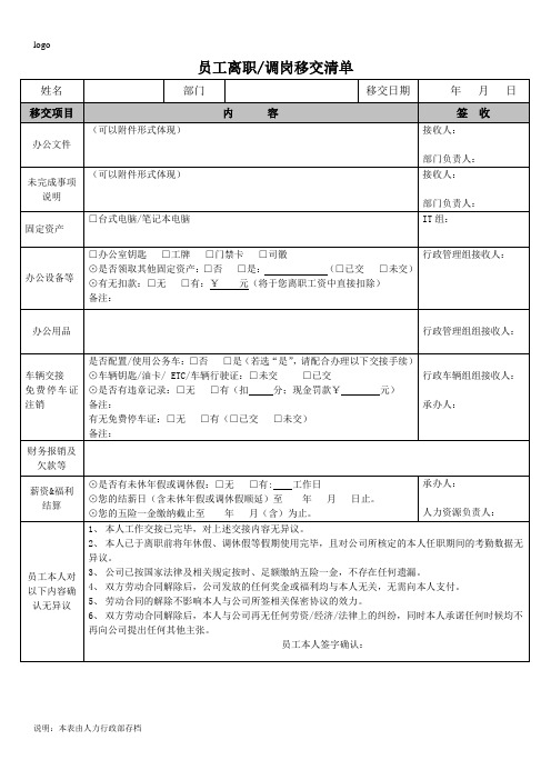 (2021最新)离职交接表