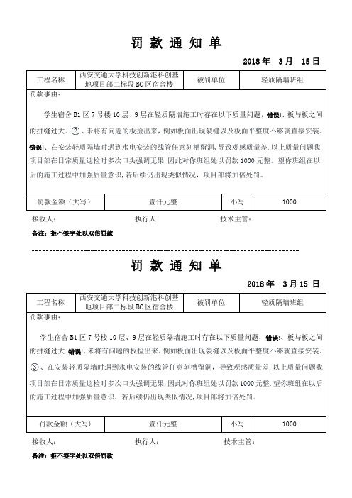 技术质量罚款单【范本模板】