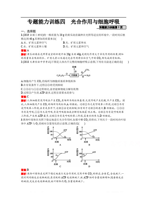 2020高考生物课标二轮(天津专用)专题能力训练：4 光合作用与细胞呼吸 