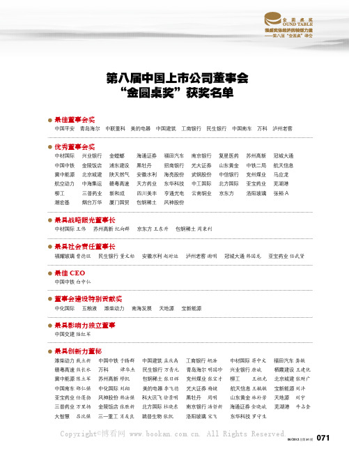 第八届“金圆桌奖”获奖名单