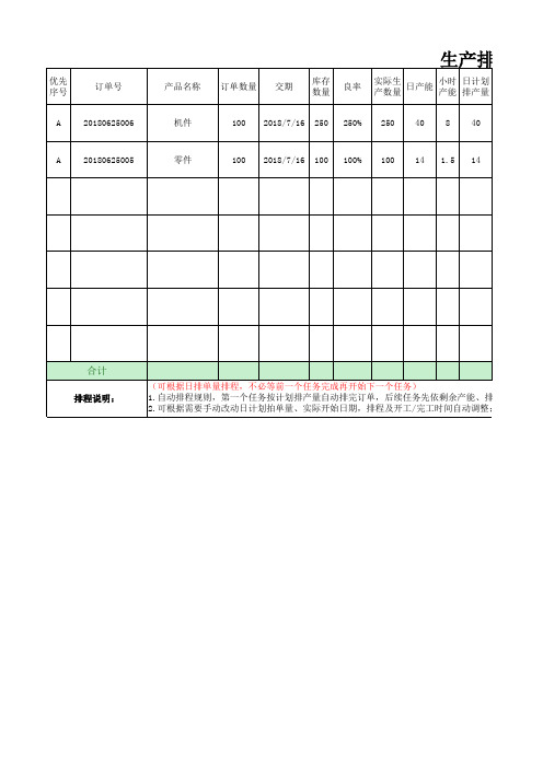 生产计划排程表-模板