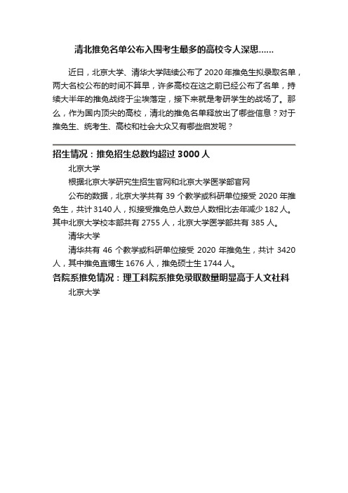 清北推免名单公布入围考生最多的高校令人深思......