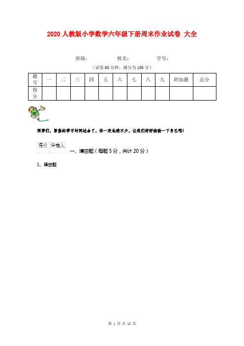 2020人教版小学数学六年级下册周末作业试卷 大全