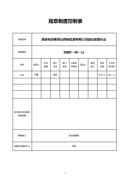 国家电投集团山西新能源有限公司岗位管理办法