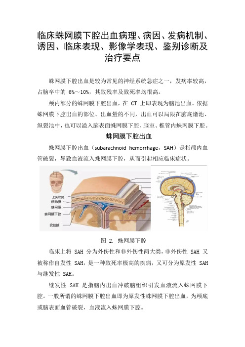 临床蛛网膜下腔出血病理、病因、发病机制、诱因、临床表现、影像学表现、鉴别诊断及治疗要点