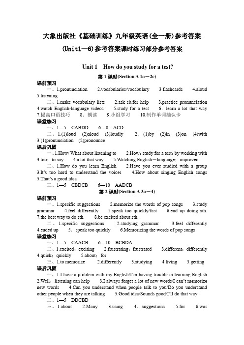 大象出版社《基础训练》九年级英语(全一册)参考答案(Unit1—6)