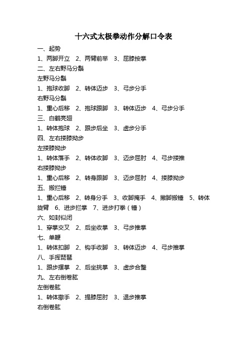 十六式太极拳动作分解口令表