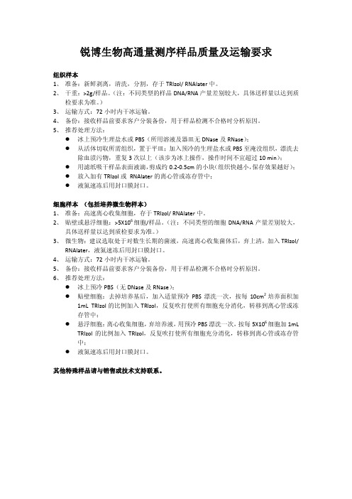 锐博生物高通量测序样品质量及运输要求