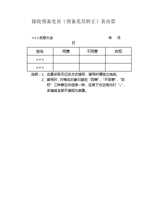 接收预备党员表决票样式