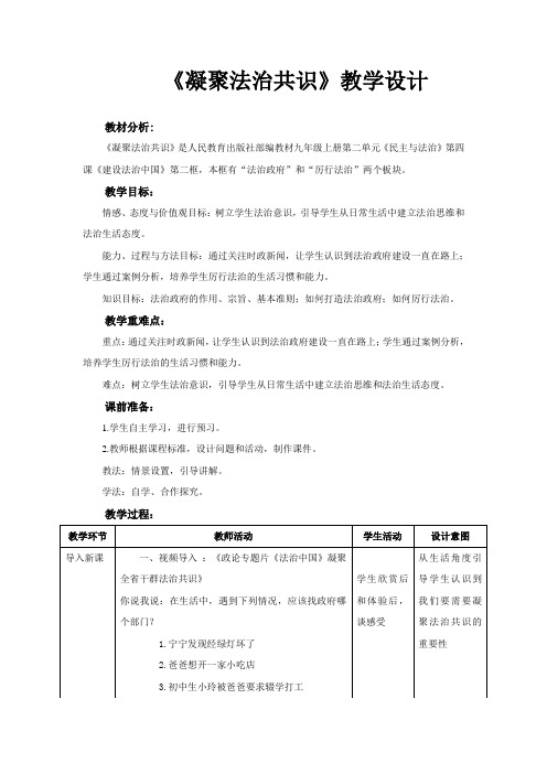 【教学设计】《凝聚法治共识》(道德与法治人民教育出版社九年级上册)