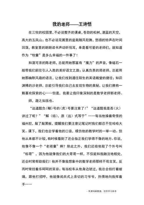 我的老师——王诗恬_初中散文