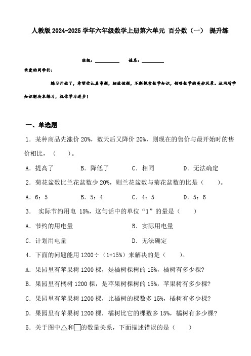 第六单元 百分数(一)(单元测试)-2024-2025学年六年级上册数学人教版