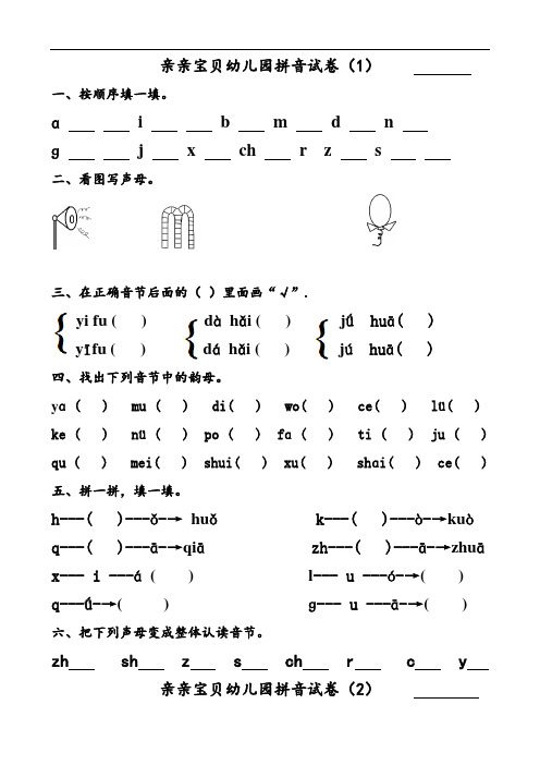 幼儿园教育大班拼音考试卷练习