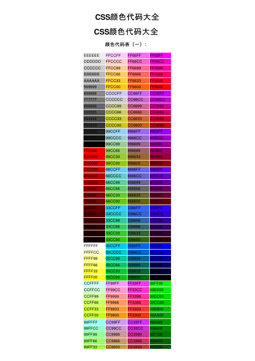 CSS颜色代码大全