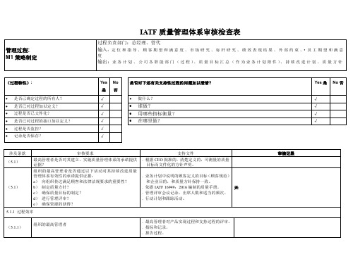 汽车行业IATF16949内审检查表全套资料