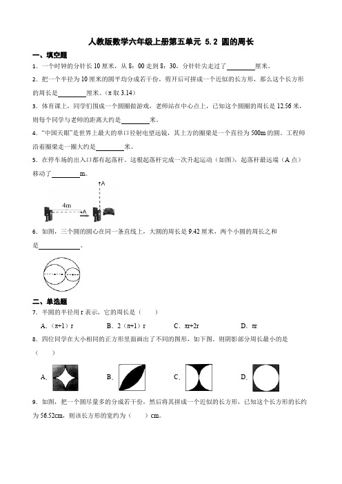 人教版六年级上册数学  5 2 圆的周长(同步练习) 