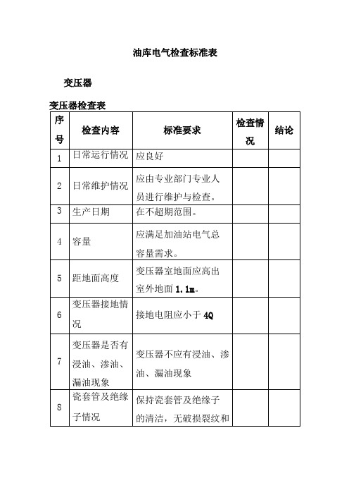 油库电气检查标准表