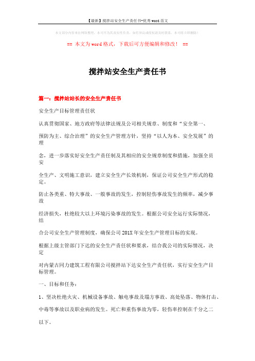 【最新】搅拌站安全生产责任书-优秀word范文 (10页)
