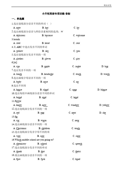 六年级下册英语试题-小升初英语专项训练 音标 通用版(含答案解析)