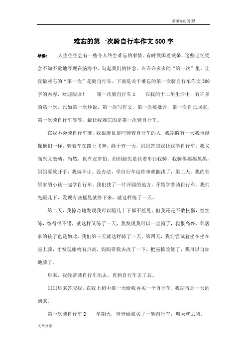 难忘的第一次骑自行车作文500字