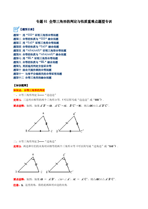 专题01 全等三角形的判定与性质重难点题型专训(原卷版)