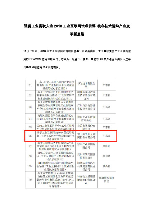 透视工业富联入选2018工业互联网试点示范核心技术驱动产