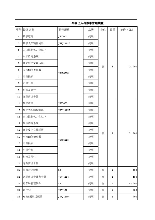 捷顺停车场报价表