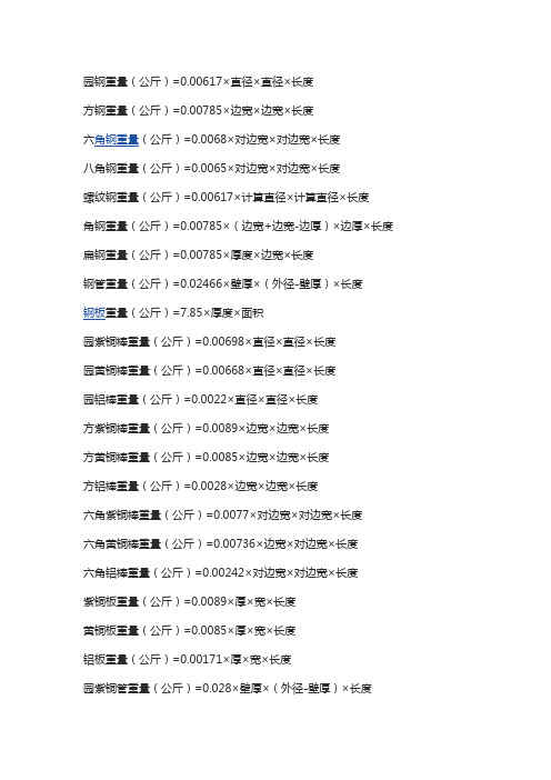 造价必备知识：常用金属材料重量计算公式