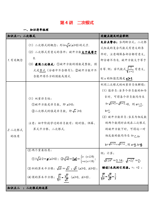 人教版数学中考知识点梳理-二次根式