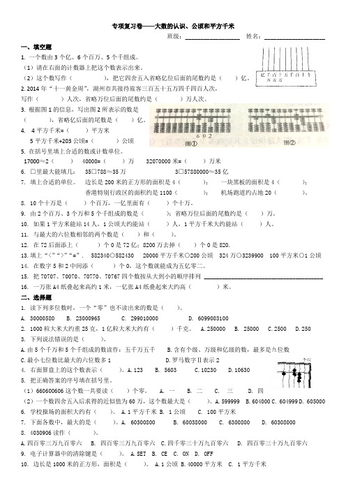 四年级上数学专项复习卷(一)大数的认识、公顷和平方千米