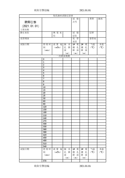 钻孔抽水试验记录表1欧阳引擎