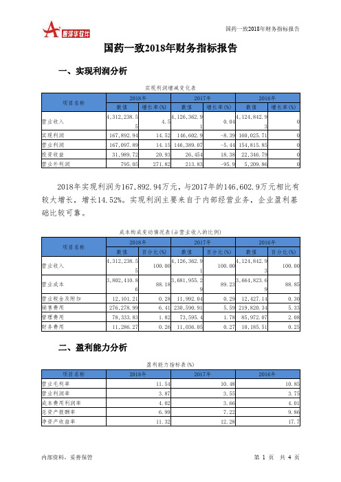 国药一致2018年财务指标报告-智泽华