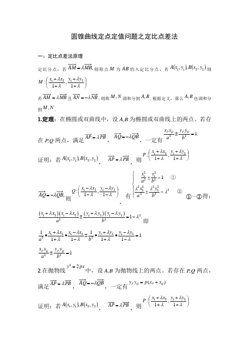 高考数学《圆锥曲线定点定值问题之定比点差法》