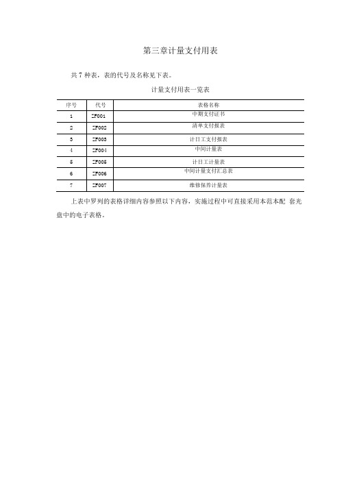 第三章计量支付用表