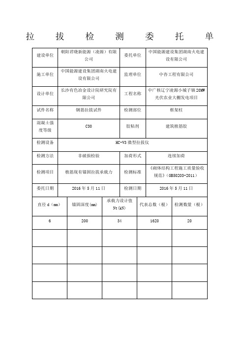 拉拔检测委托单