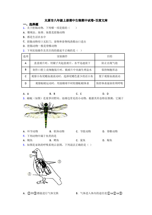 太原市八年级上册期中生物期中试卷-百度文库