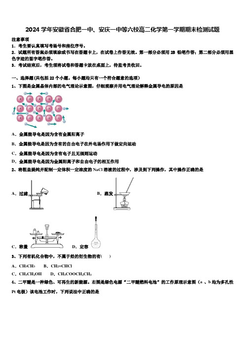 2024学年安徽省合肥一中、安庆一中等六校高二化学第一学期期末检测试题含解析