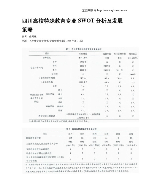 四川高校特殊教育专业SWOT分析及发展策略