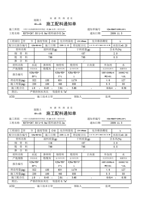 施工配料通知单