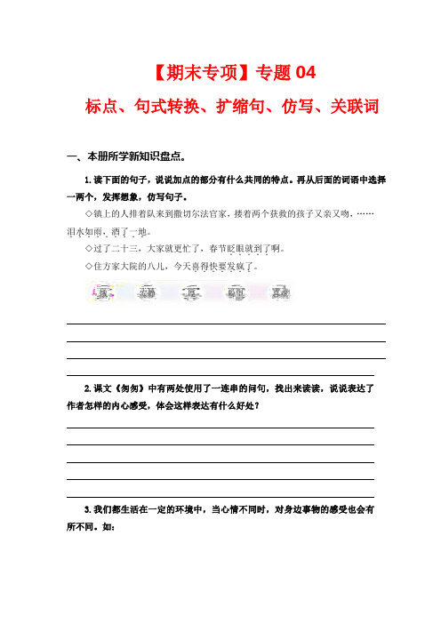 专题 04标点、句式转换、扩缩句、仿写、关联词-六年级语文下册期末专项复习(部编版)