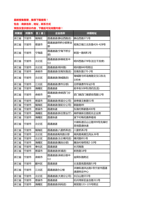 新版浙江省宁波市圆通快递企业公司商家户名录单联系方式地址大全191家