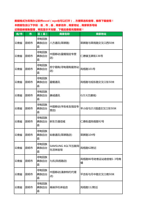 2020新版云南省昆明市寻甸回族彝族自治县手机店工商企业公司商家名录名单联系电话号码地址大全100家