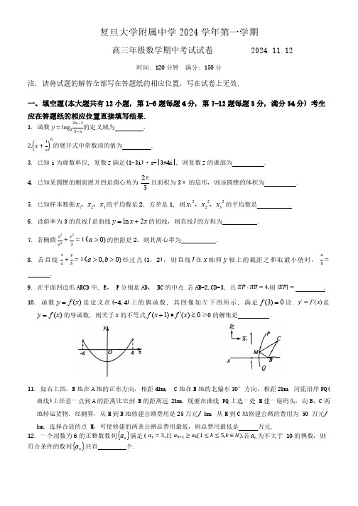 2024—2025学年上海市复旦附中高三上期中考试数学试卷