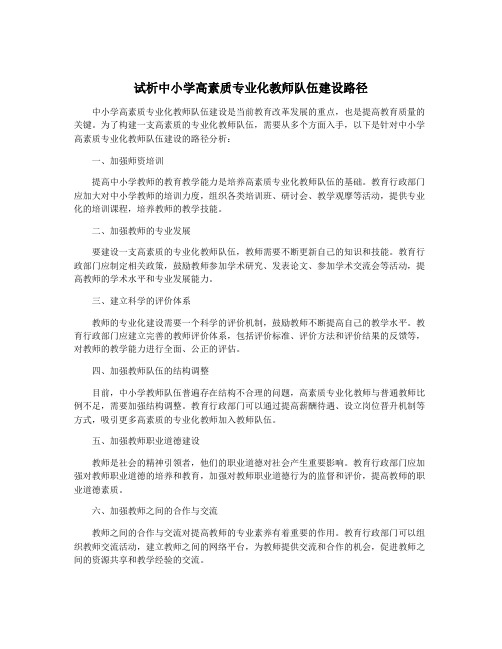 试析中小学高素质专业化教师队伍建设路径