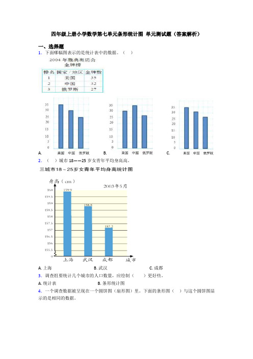 四年级上册小学数学第七单元条形统计图 单元测试题(答案解析)