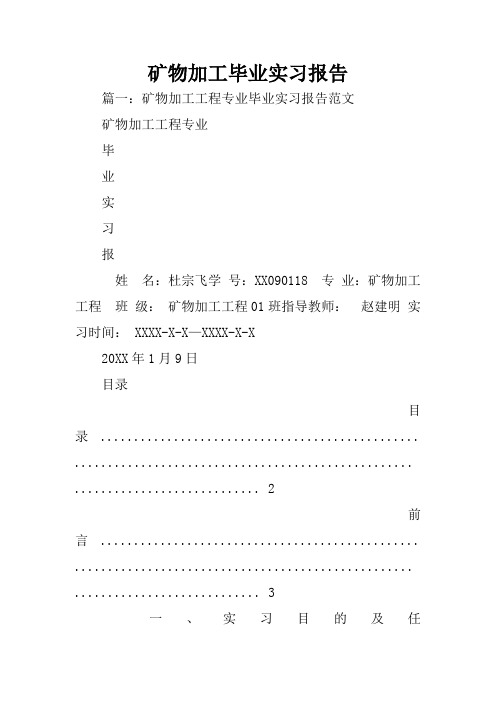 矿物加工毕业实习报告