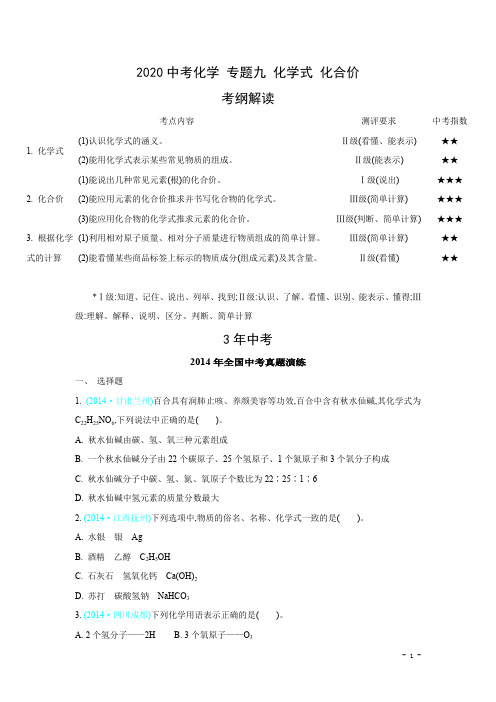 2020版化学专题(9)化学式、化合价(含答案)