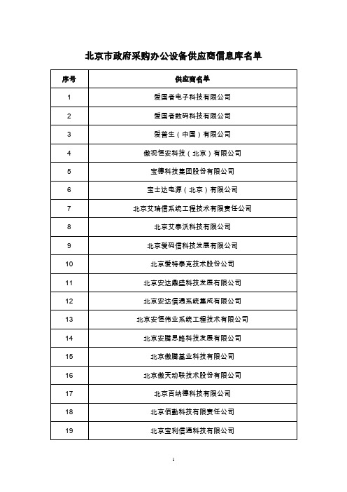 2014年北京市政府采购办公设备供应商信息库名单